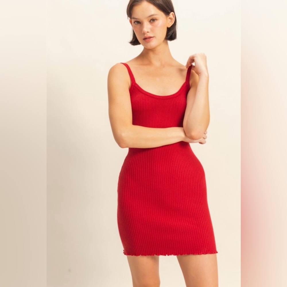 Ribbed Red Knit Tank Dress